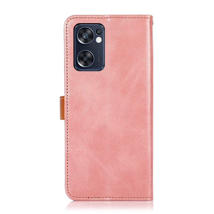KHAZNEH for Oppo Reno7 SE 5G Scratch-resistant Adjustable Stand Golden Magnetic Clasp PU Leather Phone Cover with Wallet - Rose Gold