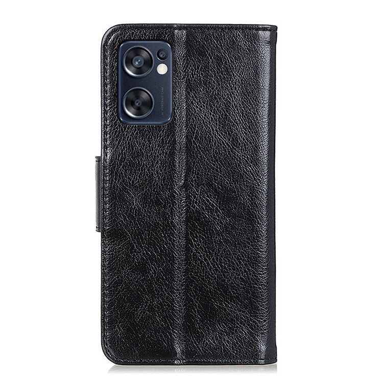 Mobile Phone Case for Oppo Reno7 SE 5G Nappa Texture Split Leather Stand Wallet Dual-sided Magnetic Clasp Phone Shell - Black