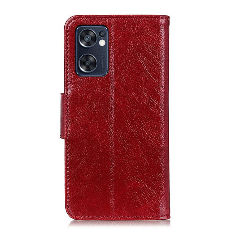 Mobile Phone Case for Oppo Reno7 SE 5G Nappa Texture Split Leather Stand Wallet Dual-sided Magnetic Clasp Phone Shell - Red