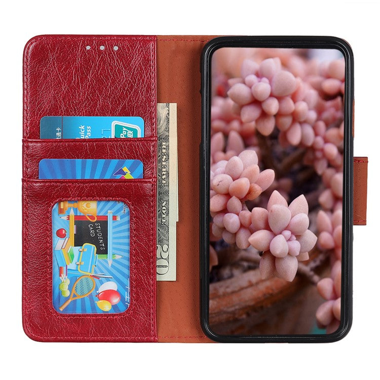 Mobile Phone Case for Oppo Reno7 SE 5G Nappa Texture Split Leather Stand Wallet Dual-sided Magnetic Clasp Phone Shell - Red