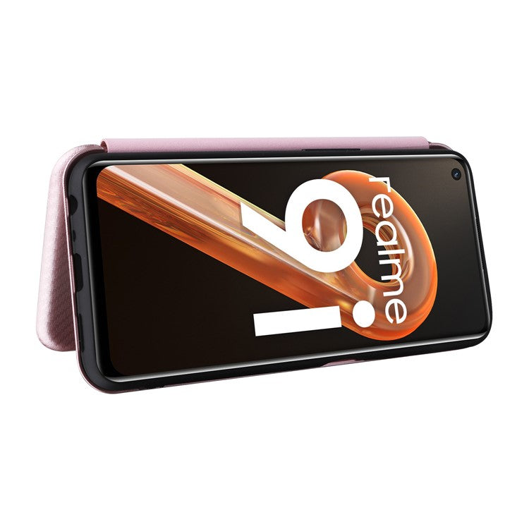 For Realme 9i/Oppo A36 4G/A76 4G Carbon Fiber Texture PU Leather Phone Case Card Slot Stand Cover Shell - Rose Gold
