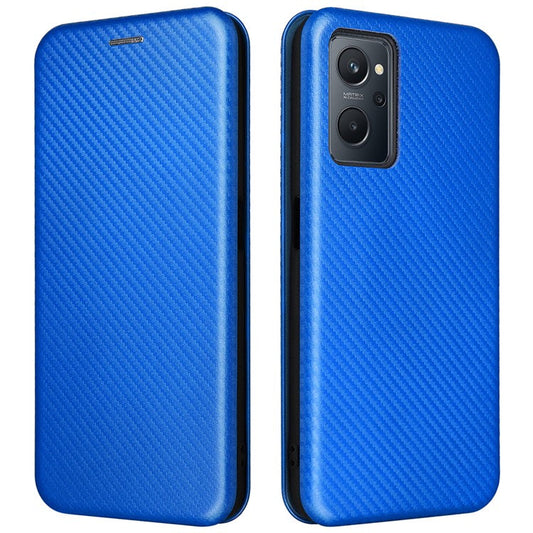 For Realme 9i/Oppo A36 4G/A76 4G Carbon Fiber Texture PU Leather Phone Case Card Slot Stand Cover Shell - Blue