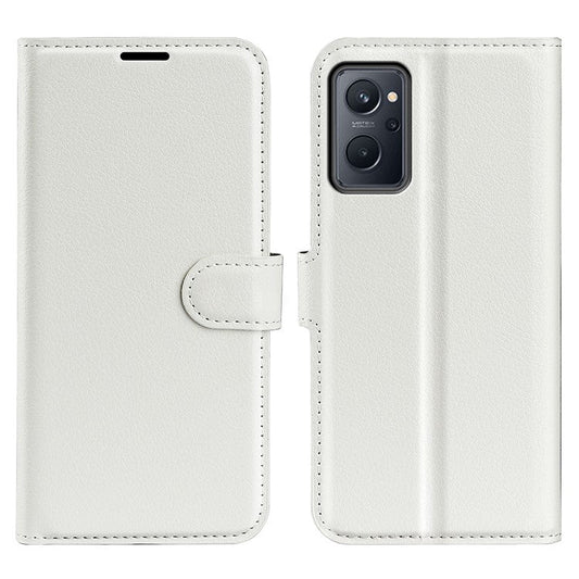For Realme 9i/Oppo A36 4G/A76 4G Litchi Texture PU Leather Flip Cover Stand Wallet Magnetic Closure Folio Book Phone Case - White