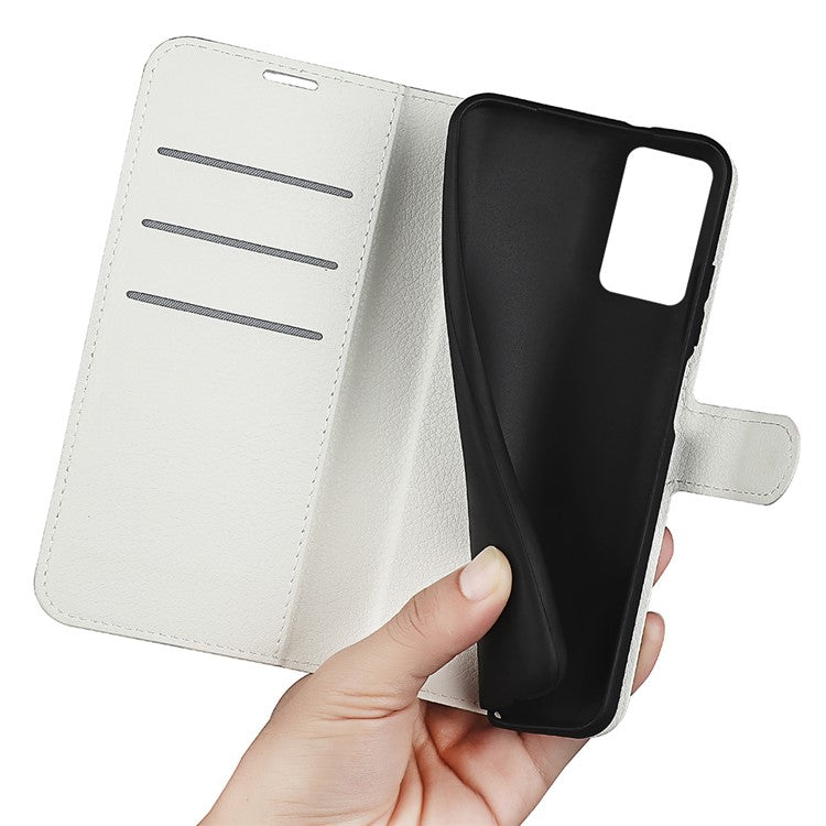 For Realme 9i/Oppo A36 4G/A76 4G Litchi Texture PU Leather Flip Cover Stand Wallet Magnetic Closure Folio Book Phone Case - White