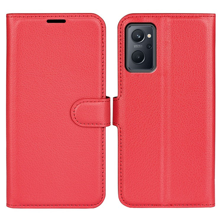 For Realme 9i/Oppo A36 4G/A76 4G Litchi Texture PU Leather Flip Cover Stand Wallet Magnetic Closure Folio Book Phone Case - Red