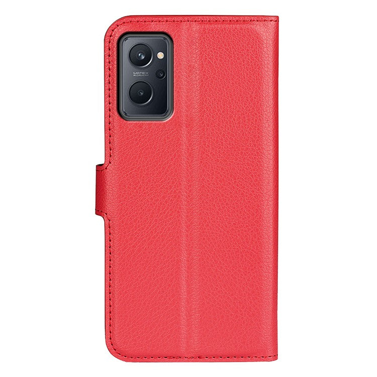 For Realme 9i/Oppo A36 4G/A76 4G Litchi Texture PU Leather Flip Cover Stand Wallet Magnetic Closure Folio Book Phone Case - Red
