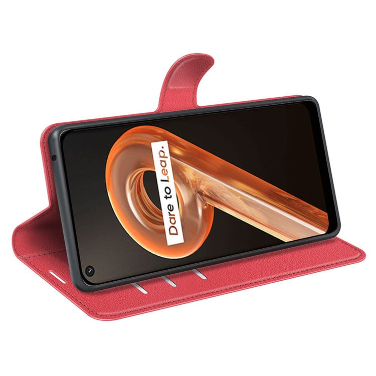 For Realme 9i/Oppo A36 4G/A76 4G Litchi Texture PU Leather Flip Cover Stand Wallet Magnetic Closure Folio Book Phone Case - Red