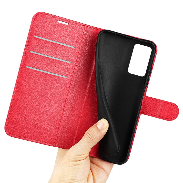 For Realme 9i/Oppo A36 4G/A76 4G Litchi Texture PU Leather Flip Cover Stand Wallet Magnetic Closure Folio Book Phone Case - Red