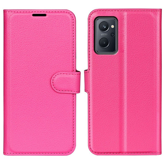 For Realme 9i/Oppo A36 4G/A76 4G Litchi Texture PU Leather Flip Cover Stand Wallet Magnetic Closure Folio Book Phone Case - Rose