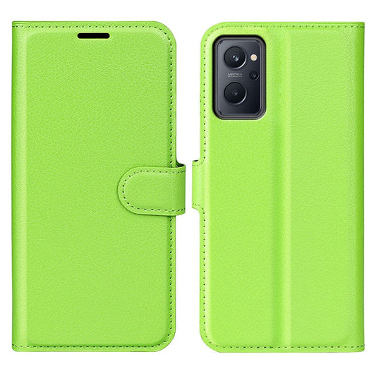 For Realme 9i/Oppo A36 4G/A76 4G Litchi Texture PU Leather Flip Cover Stand Wallet Magnetic Closure Folio Book Phone Case - Green