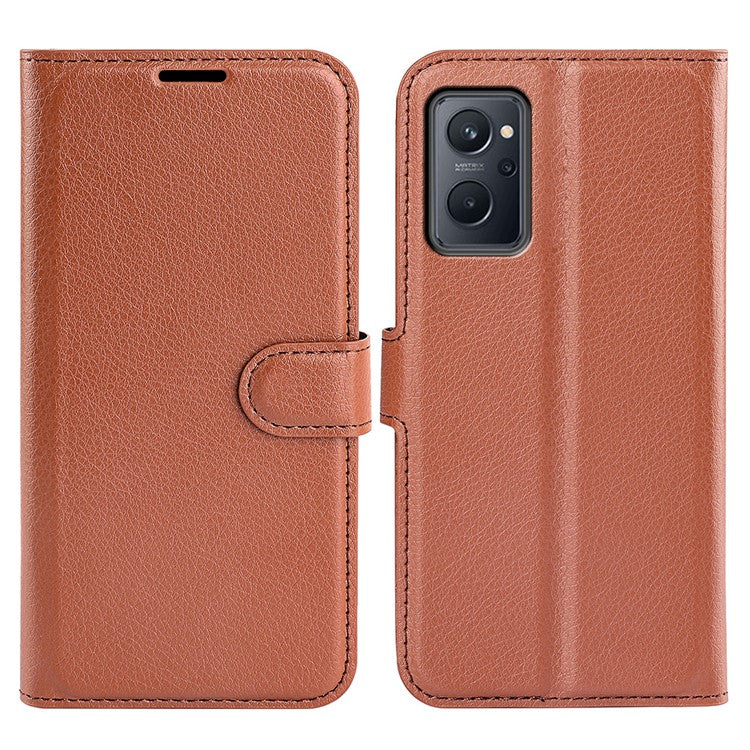 For Realme 9i/Oppo A36 4G/A76 4G Litchi Texture PU Leather Flip Cover Stand Wallet Magnetic Closure Folio Book Phone Case - Brown