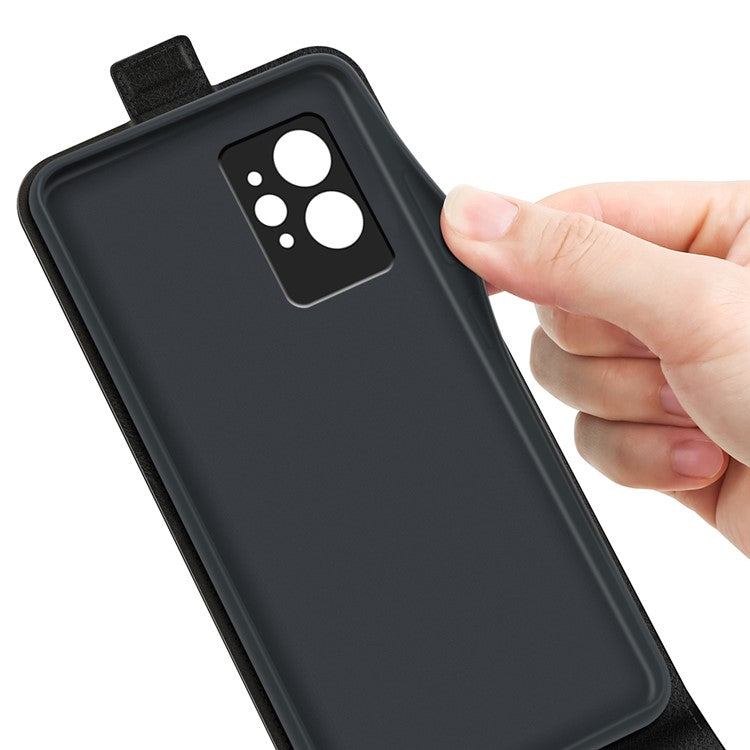 Vertical Flip Folio Phone Case for Realme GT2 Pro, Card Holder Anti-scratch Crazy Horse Texture PU Leather Phone Cover - Black