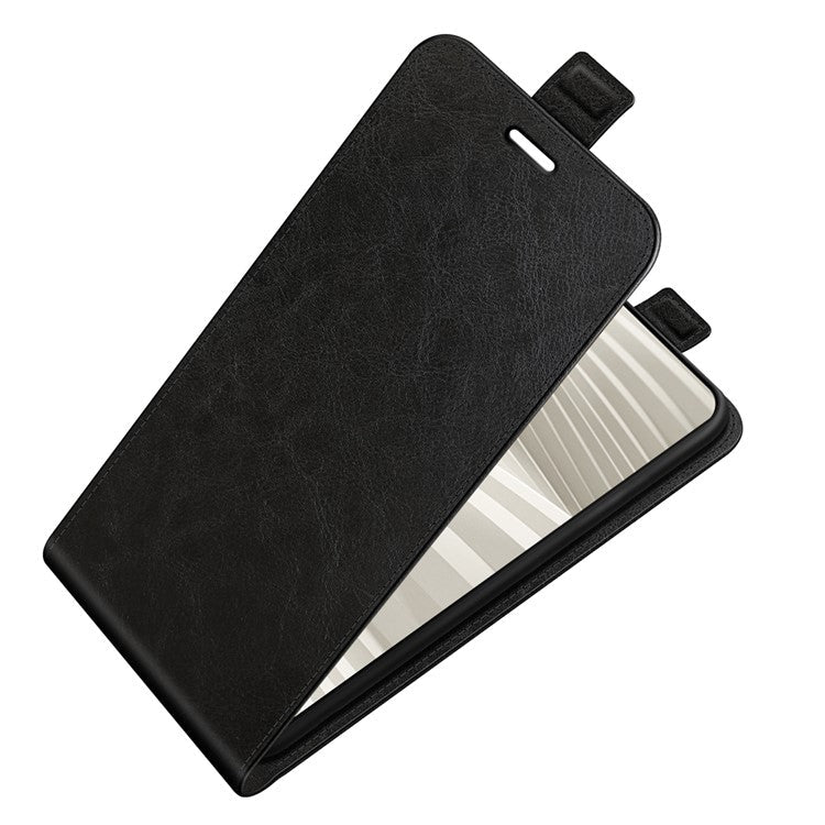 Vertical Flip Folio Phone Case for Realme GT2 Pro, Card Holder Anti-scratch Crazy Horse Texture PU Leather Phone Cover - Black