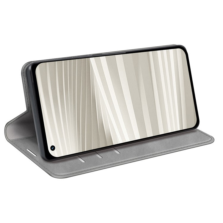 For Realme GT2 Pro Skin-touch Feeling PU Leather Wallet Cover Drop-proof Stand Magnetic Adsorption Mobile Phone Case - Grey