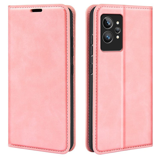 For Realme GT2 Pro Skin-touch Feeling PU Leather Wallet Cover Drop-proof Stand Magnetic Adsorption Mobile Phone Case - Pink