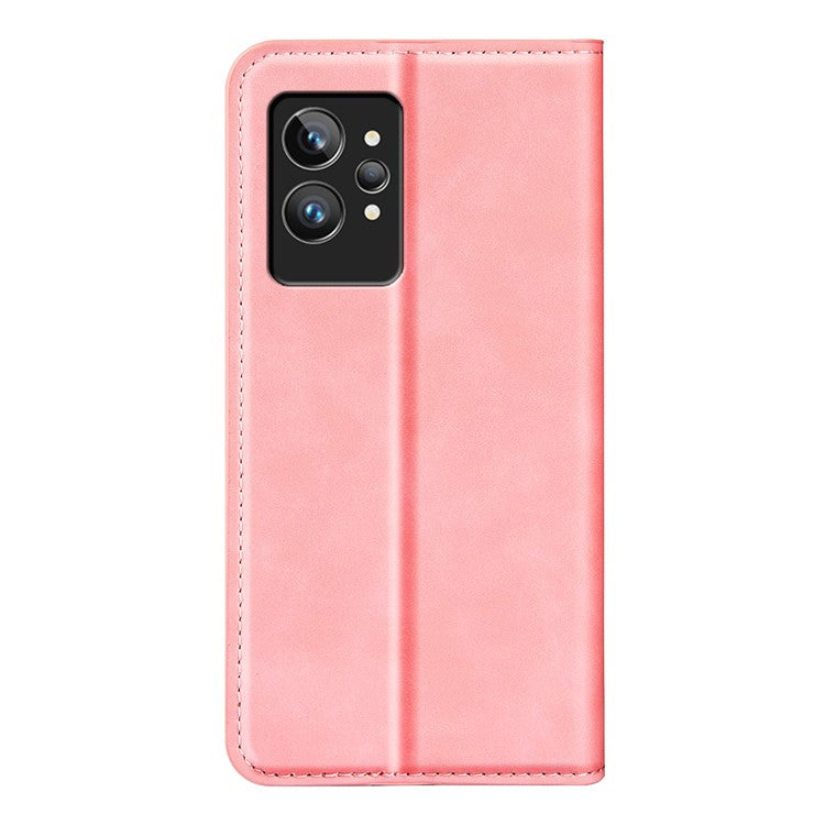 For Realme GT2 Pro Skin-touch Feeling PU Leather Wallet Cover Drop-proof Stand Magnetic Adsorption Mobile Phone Case - Pink