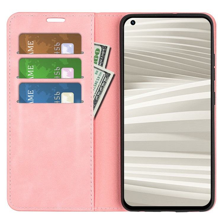For Realme GT2 Pro Skin-touch Feeling PU Leather Wallet Cover Drop-proof Stand Magnetic Adsorption Mobile Phone Case - Pink