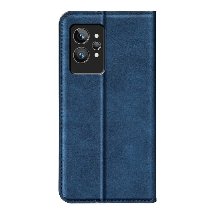 For Realme GT2 Pro Skin-touch Feeling PU Leather Wallet Cover Drop-proof Stand Magnetic Adsorption Mobile Phone Case - Blue