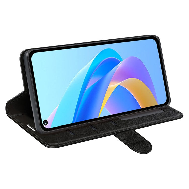 For Realme 9i/Oppo A36 4G/A76 4G Crazy Horse Texture Wallet Phone Case Drop Resistant Magnetic Clasp PU Leather Folio Flip Stand Cover - Black