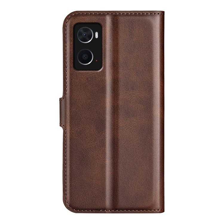 For Realme 9i/Oppo A36 4G/A76 4G Shockproof Textured PU Leather Wallet Phone Case Foldable Stand Folio Flip Phone Cover Shell - Brown