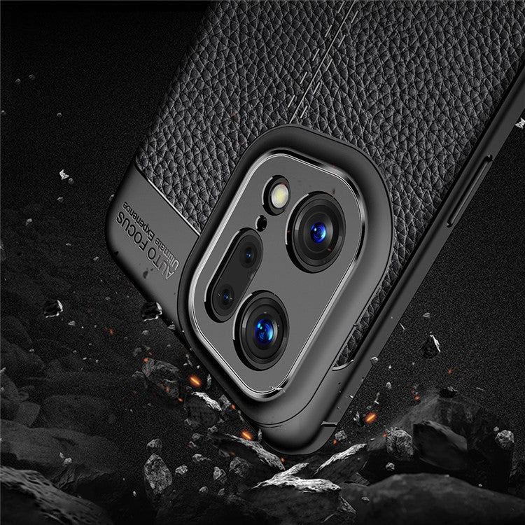 Litchi Texture Phone Case for Oppo Find X5 Pro, Anti-scratch Flexible TPU Protective Cover - Black