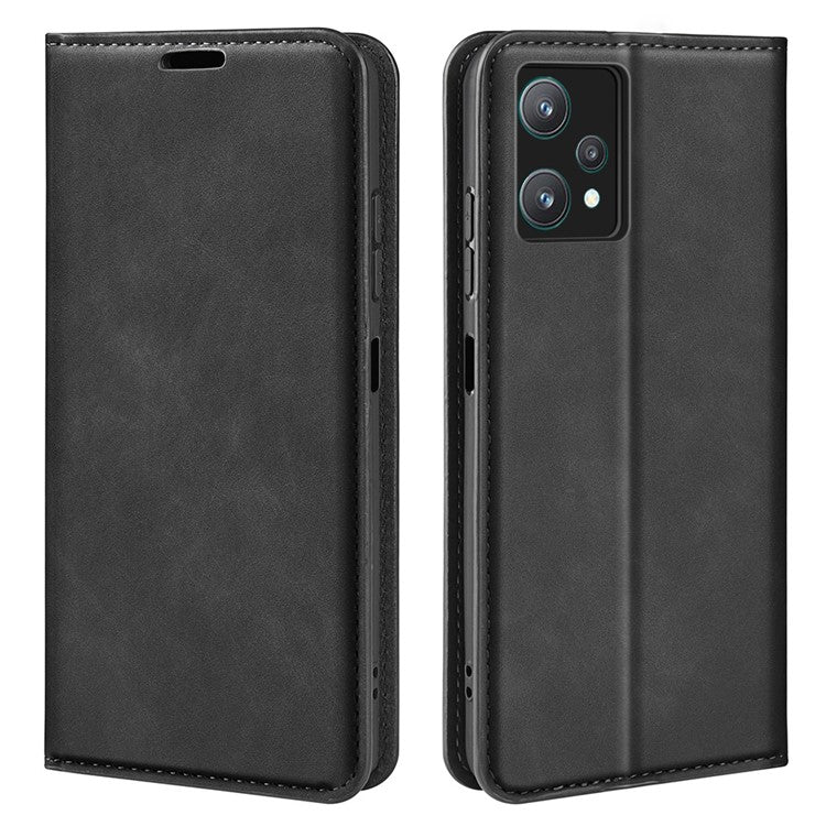 For Realme 9 Pro 5G / 9 5G / V25 / OnePlus Nord CE 2 Lite Magnetic Auto Closing Skin-touch Feeling PU Leather Stand Wallet Phone Case - Black