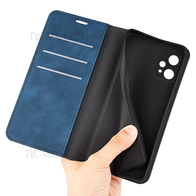For Realme 9 Pro 5G / 9 5G / V25 / OnePlus Nord CE 2 Lite Magnetic Auto Closing Skin-touch Feeling PU Leather Stand Wallet Phone Case - Blue
