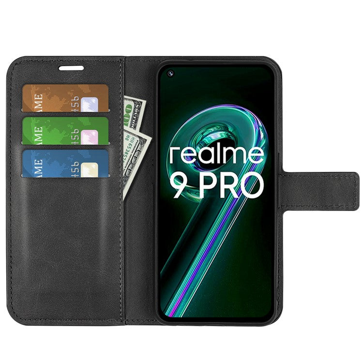 For Realme 9 Pro 5G / 9 5G / V25 / OnePlus Nord CE 2 Lite 5G Anti-scratch Textured PU Leather Wallet Phone Case Adjustable Stand Flip Phone Cover - Black