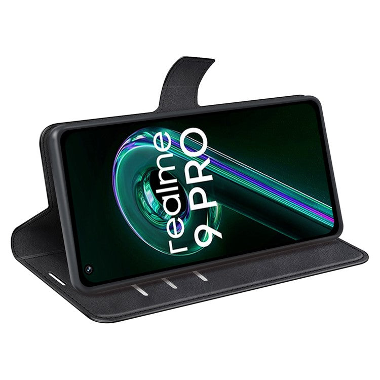 For Realme 9 Pro 5G / 9 5G / V25 / OnePlus Nord CE 2 Lite 5G Anti-scratch Textured PU Leather Wallet Phone Case Adjustable Stand Flip Phone Cover - Black