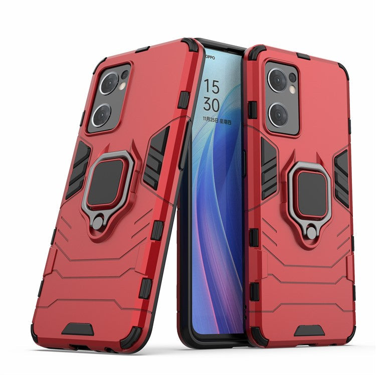 PC + TPU Combo Hybrid Phone Protective Cover for Oppo Reno7 5G (Global) One-Hand Operating Ring Kickstand Case  - Red