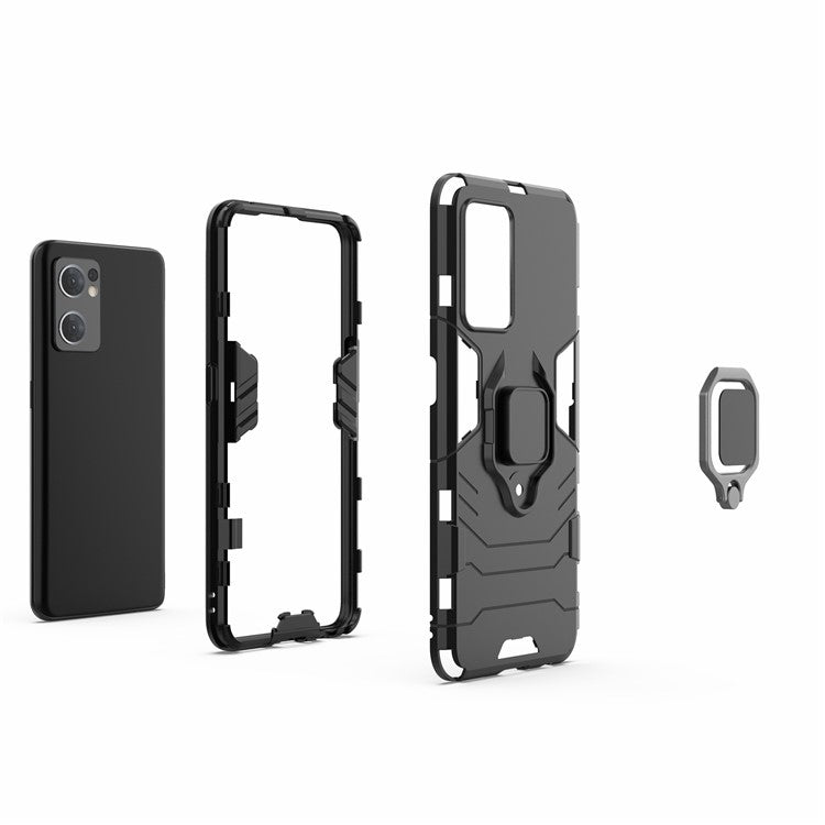 PC + TPU Combo Hybrid Phone Protective Cover for Oppo Reno7 5G (Global) One-Hand Operating Ring Kickstand Case  - Red