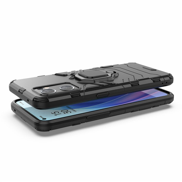 PC + TPU Combo Hybrid Phone Protective Cover for Oppo Reno7 5G (Global) One-Hand Operating Ring Kickstand Case  - Red