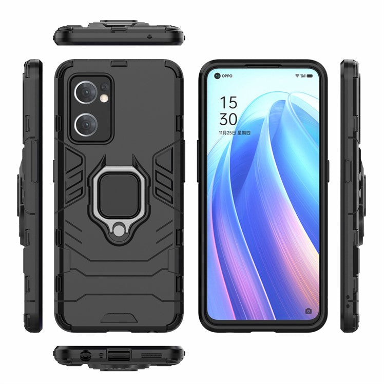 PC + TPU Combo Hybrid Phone Protective Cover for Oppo Reno7 5G (Global) One-Hand Operating Ring Kickstand Case  - Black