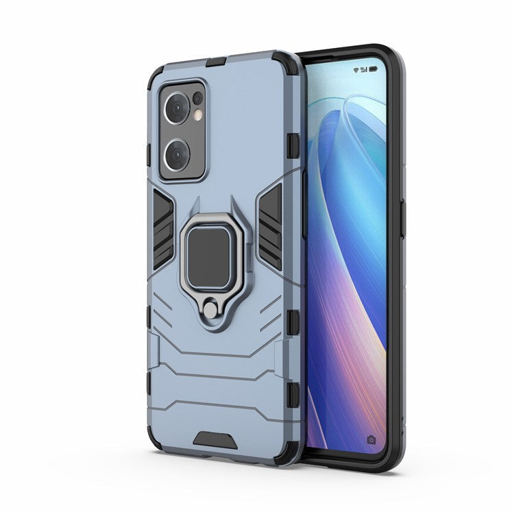 PC + TPU Combo Hybrid Phone Protective Cover for Oppo Reno7 5G (Global) One-Hand Operating Ring Kickstand Case  - Blue