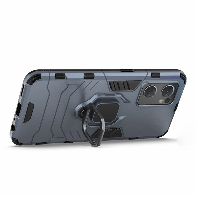 PC + TPU Combo Hybrid Phone Protective Cover for Oppo Reno7 5G (Global) One-Hand Operating Ring Kickstand Case  - Blue