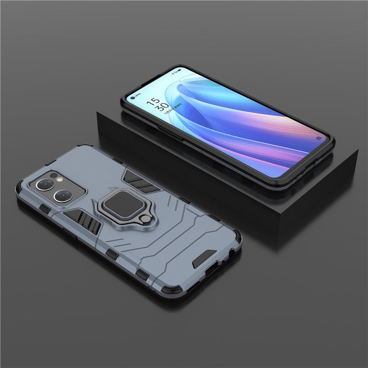 PC + TPU Combo Hybrid Phone Protective Cover for Oppo Reno7 5G (Global) One-Hand Operating Ring Kickstand Case  - Blue