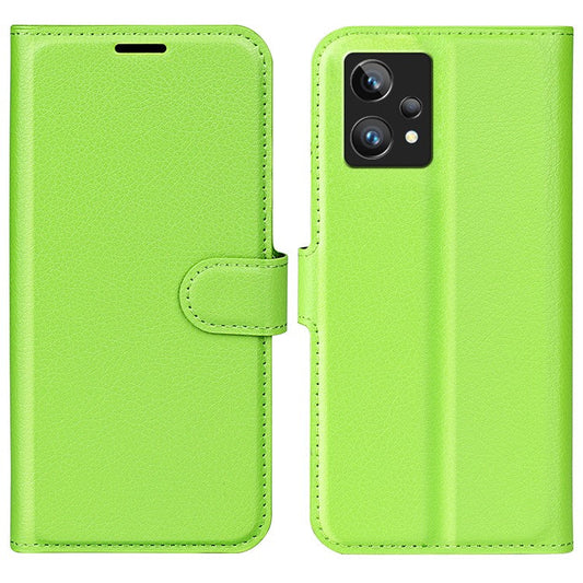 Leather Smartphone Cover Bag for Realme 9 Pro+, Wallet Anti-scratch Litchi Texture Phone Stand Function Dustproof Case - Green