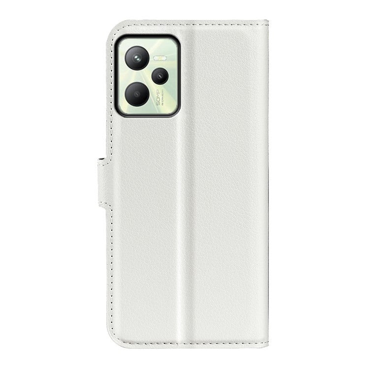 For Realme C35 Wallet Anti-scratch Litchi Texture PU Leather Flip Cover Stand Magnetic Closure Anti-dust Phone Case - White