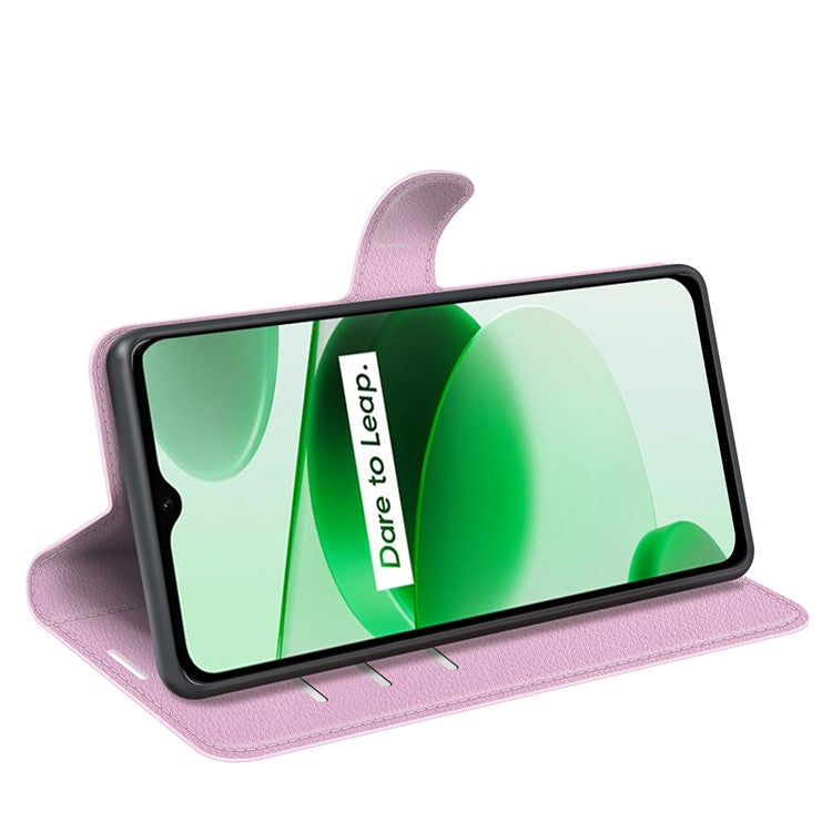 For Realme C35 Wallet Anti-scratch Litchi Texture PU Leather Flip Cover Stand Magnetic Closure Anti-dust Phone Case - Pink