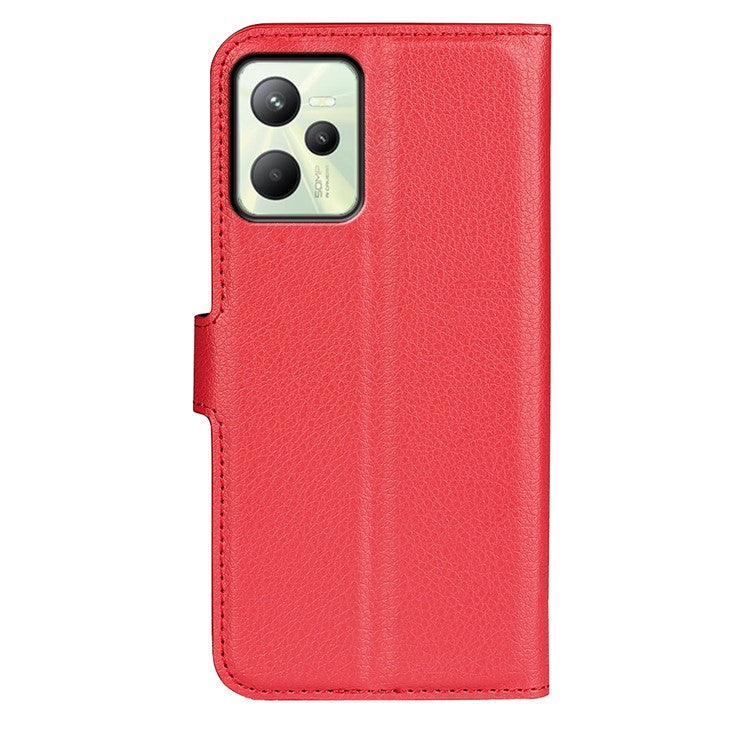 For Realme C35 Wallet Anti-scratch Litchi Texture PU Leather Flip Cover Stand Magnetic Closure Anti-dust Phone Case - Red