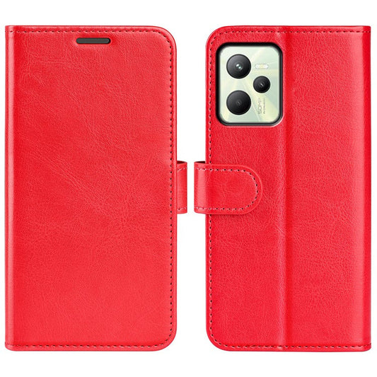 For Realme C35 Fall Proof Stand Phone Cover Crazy Horse Texture Folio Flip Leather Wallet Phone Case - Red