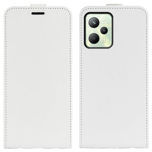 Vertical Flip Phone Case for Realme C35, Crazy Horse Texture PU Leather Cover with Card Holder - White