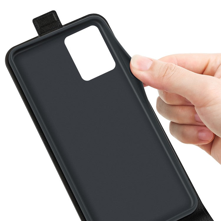 Vertical Flip Phone Case for Realme C35, Crazy Horse Texture PU Leather Cover with Card Holder - Black