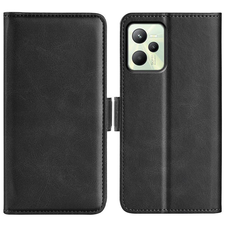 For Realme C35 Impact Resistant Textured PU Leather Phone Case Foldable Stand Wallet Function Phone Cover - Black