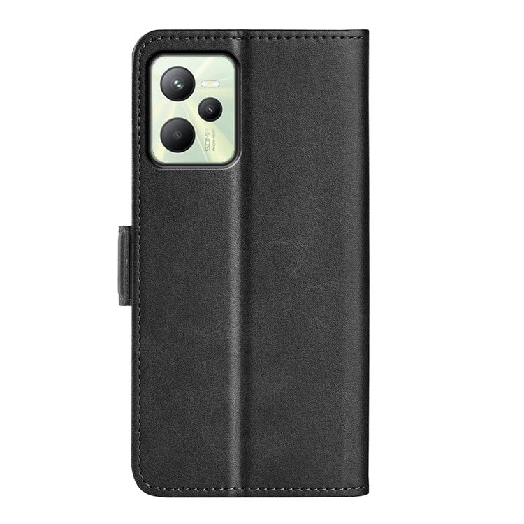 For Realme C35 Impact Resistant Textured PU Leather Phone Case Foldable Stand Wallet Function Phone Cover - Black