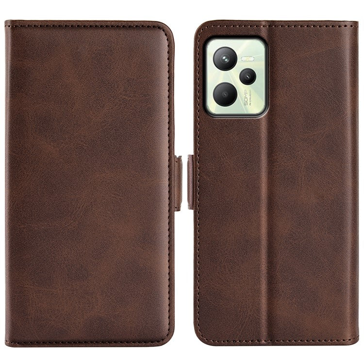 For Realme C35 Impact Resistant Textured PU Leather Phone Case Foldable Stand Wallet Function Phone Cover - Brown