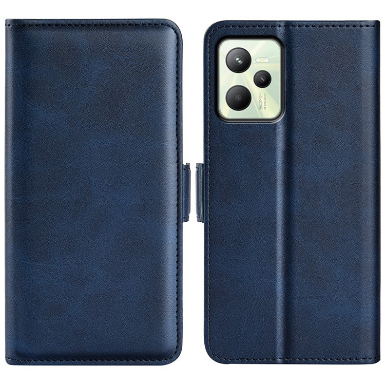 For Realme C35 Impact Resistant Textured PU Leather Phone Case Foldable Stand Wallet Function Phone Cover - Blue