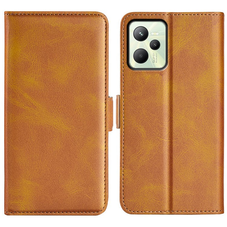 For Realme C35 Impact Resistant Textured PU Leather Phone Case Foldable Stand Wallet Function Phone Cover - Yellow