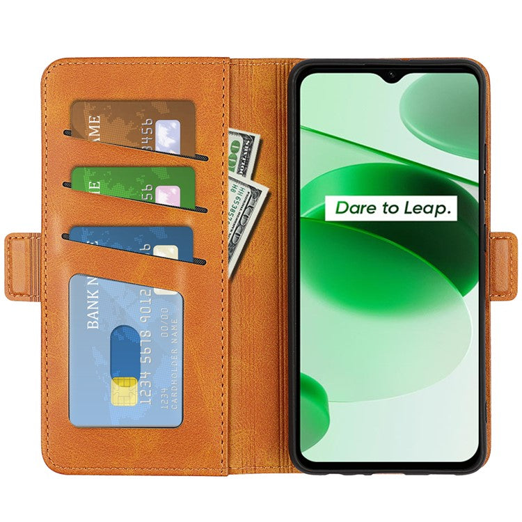For Realme C35 Impact Resistant Textured PU Leather Phone Case Foldable Stand Wallet Function Phone Cover - Yellow