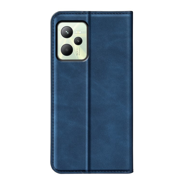 Silky-Touch Folio Flip Leather Cover for Realme C35, Phone Protective Case with Wallet Stand - Blue